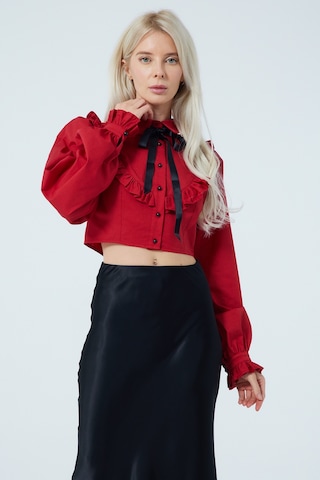 Fiyonk Fırfır Detaylı Poplin Gömlek Kırmızı