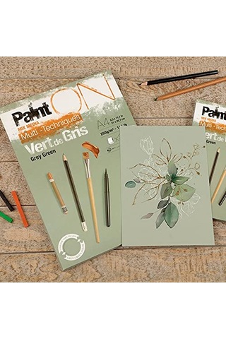 Clairefontaine 975706c - 30 Yaprak Resim Kağıdı İle Yapıştırılmış Resim Defteri Painton 29,7 X 42 Cm 250 G, Yeşil Gri