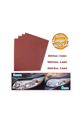Araç Otomotiv Far Temizle Parlatma İnce Kalın Kum Su Zımpara Kağıt Set 500-1000-2500 Kum 10 Adet