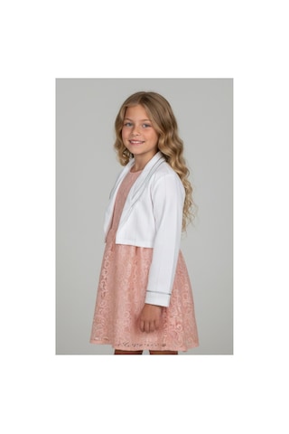 Fesshera Kids Kız Çocuk Dantel Elbise Bolero Ceket Takım 9-12 Yaş Somon