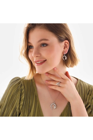 925 Ayar Gümüş Kaplan Figürlü Kadın Set Gümüş