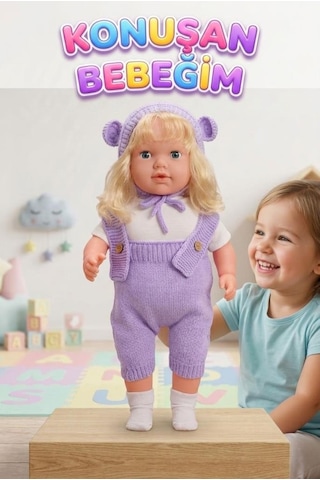 Konuşan Bebeğim 60 Cm Türkçe Konuşan Örgü Tulum Ve Şapkalı Kafası Bacakları Kolları Et Oyuncak Bebek 46900356