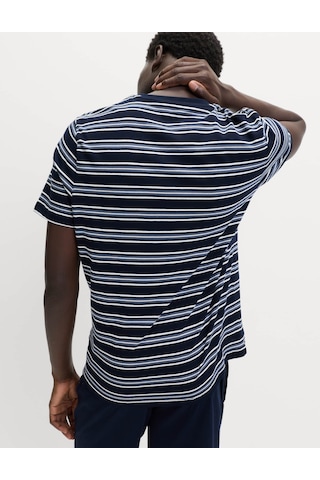 Marks & Spencer Saf Pamuklu Çizgili Pijama Takımı T07000090 Lacivert