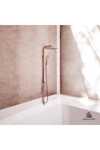 İsaoğlu Yapı Bronz Duş Seti Bakır Banyo Bataryası Dahil Kare Premium Yağmurlama Başlık Bakır