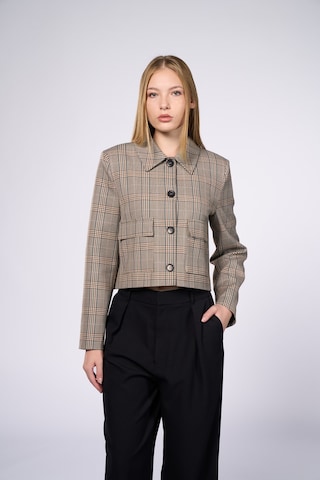 Thalure Kadın Kahverengi Ekoseli Crop Blazer Kahverengi