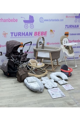 Yeni Doğan Terra Lüx Bebek Çeyiz Seti 16 Parça Ahşap Beşik Kraft Bebek Arabası Mama Sandalyesi... Kahverengi