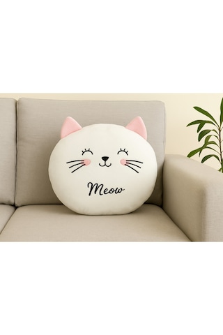 Sevimli Peluş Kedi Yastık 30 Cm Yumuşak Dekoratif Meow Tasarım Yastık Beyaz