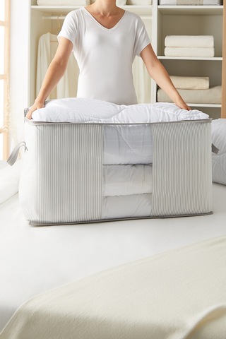 Ocean Home Textile Mega Boy Pvc Pencereli Gri Çizgili Stuff & Things Hurç 75 x 40 x 40 cm