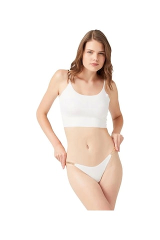 Cottonhill Krem Tül Transparan Zincir Detaylı Kadın Brezilya Külot Krem