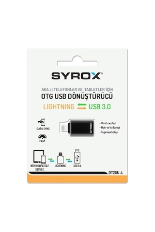 Ayrex Syrox Dt25ul Lightning - Usb 3.0 Otg Dönüştürücü - Siyah