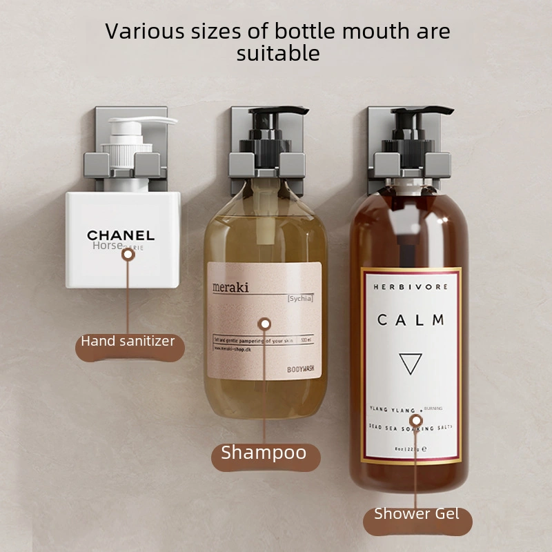 Monyee Banyo Duş Jeli Rafı - Delme Yok Kurulum - Şampuan, Sabun, El Şampuanı Tutucu - Duvar Takılı Ahşaplı 2 Adet Gri Diğer