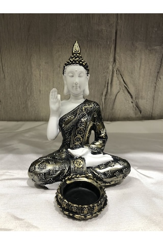 Pirinç Görünümlü Beyaz Buda Tealight Mumluk - Öğretici Duruşlu -