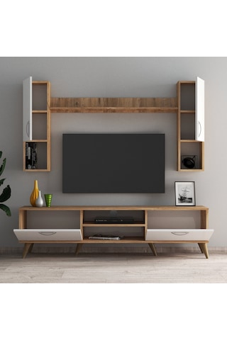 Mega 180 Lik Kapaklı Raflı Tv Ünitesi Çam Beyaz - Tvu0203