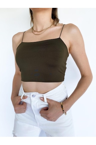 Kadın Ip Askılı Haki Crop Body (544306722)