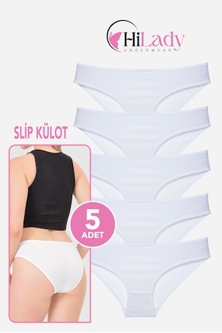 Kadın Külot, 5li Paket Karışık Renkli Slip Külot Rahat Pamuklu Yumuşak Kumaş Beyaz