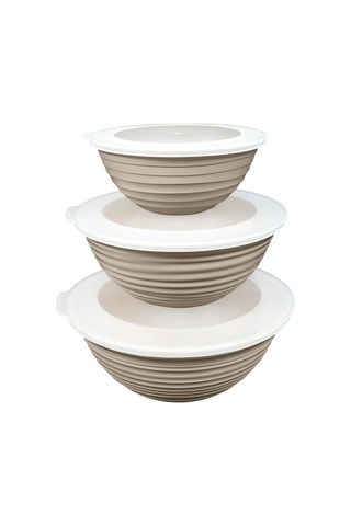 Ceronni Galaksi Desenli Kapaklı Kase 3lü Set 3lt 2lt 1lt Bej Bej