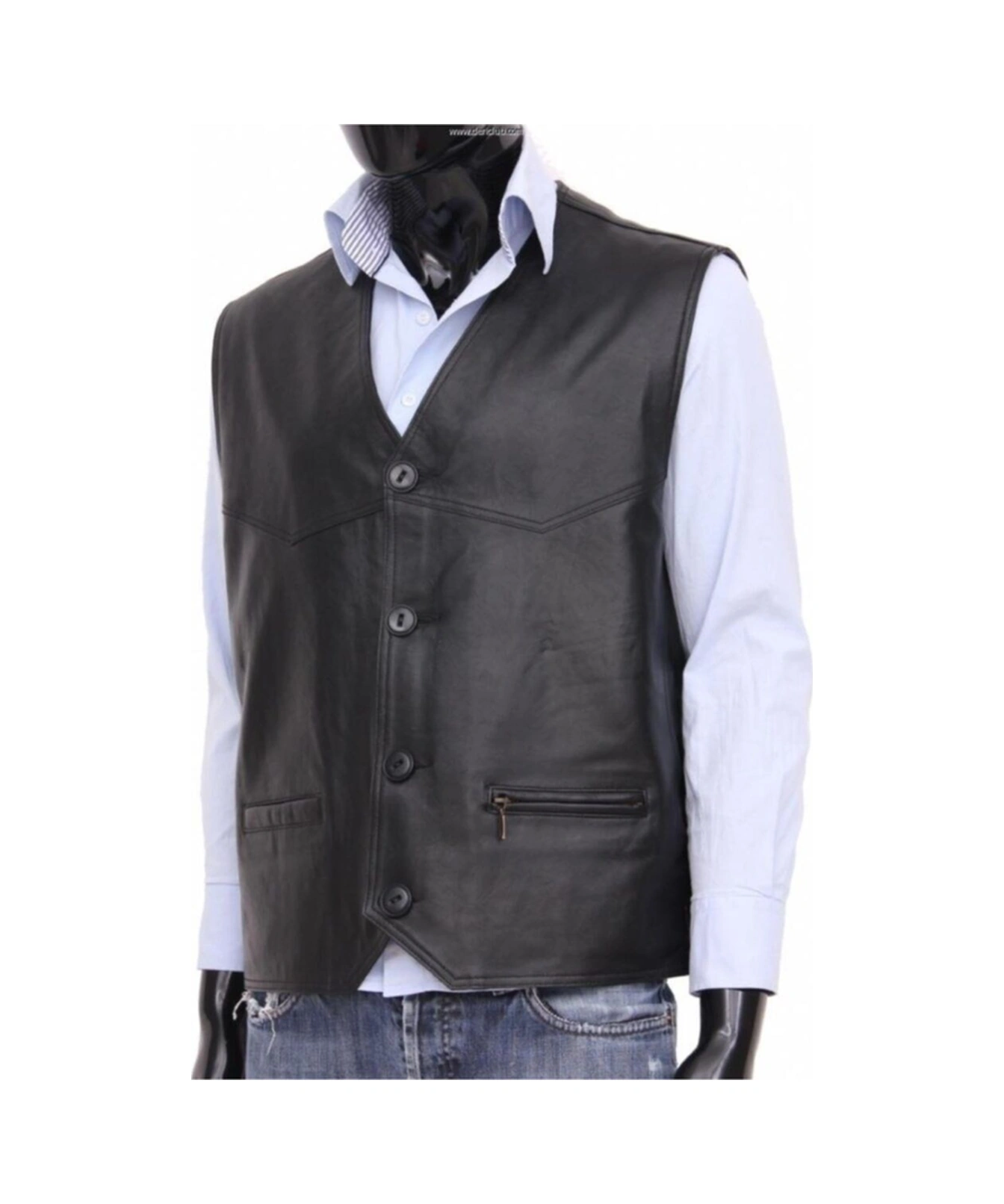 Hakiki Deri Siyah Sacocce Düğmeli Erkek Deri Yelek Kahverengi