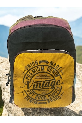 Kaliteli Vintage Salaş Yıkama Kumaş Disayn Günlük Gezi Okul Sırt Çantası 30cmx40cm Sarı - Siyah