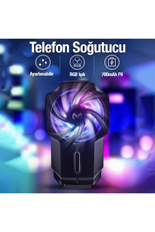 Polham Universal Rgb Işıklı 700mah Şarjlı Radyatörlü Süpercool Oyuncular İçin Telefon Soğutma Fanı