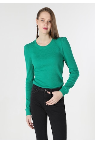 Colins Slim Fit Yuvarlak Yaka Düz Kadın Yeşil Uzun Kol Tişört Cl1061930 Q1.v2 Grn Yeşil