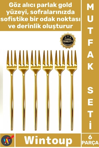 Çatal Paslanmaz Çelik Şık Sunum Modern Lüks Parlak Ergonomik 13 Cm Gold 6 Parça Tatlı Çatalı Seti