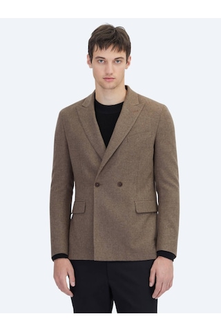 Kip Kahverengi Modern Fit Yün Karışımlı Ceket Kahverengi