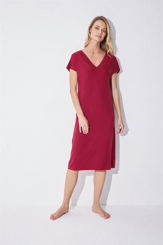 Monamise Kadın Yakası Dantelli Kısa Kollu Gecelik 18518-kırmızı Kırmızı