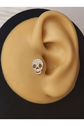 Kuru Kafa İskelet Skull Silver Modeltragus Helix Piercing Ear Cuff Kıkırdak Çelik Küpe