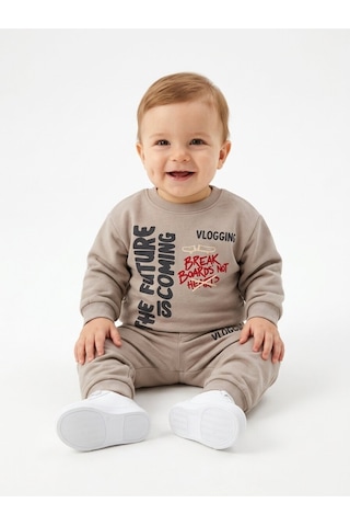 Aydınlar Bebe Organik Pamuk Erkek Bebek 2li Takım Beige