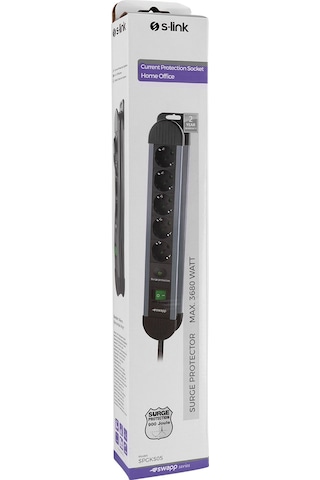 S-Link Swapp SPGKS05 3G1.5mm2 900J 5'li Akım Korumalı. Priz 1.5 Metre Gri
