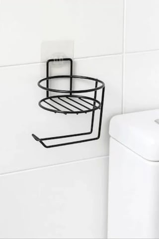 Mat Siyah Metal Yapışkanlı Tuvalet Kağıtlığı - Delmeden Montaj 16.5 x 12.2 x 11.2 CM