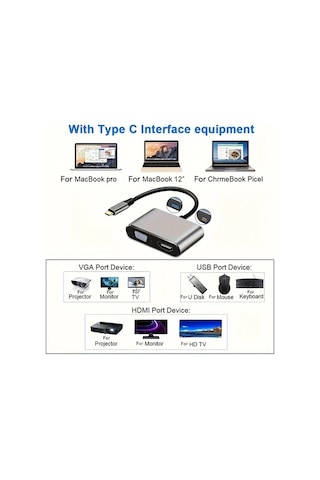 Xuweiwei 4k Hdtv Vga Pd Sarj Ve Ssd Yuvasi 4ü 1 Arada Usb C Hub Adaptörü Nintendo Switch Macbook