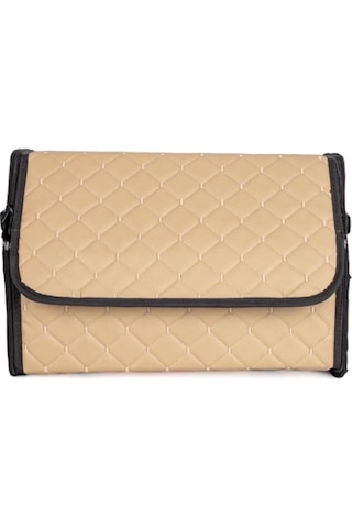 Oto Bagaj Organizeri Kapitone Deri Çanta Krem Renk