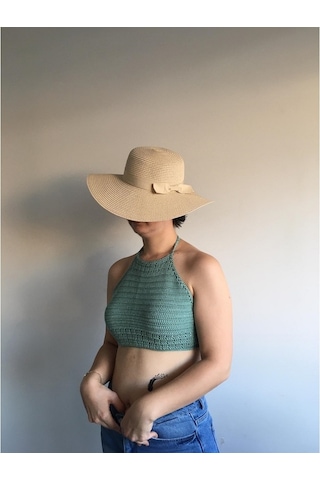 Tuyy El Örgüsü Özel Tasarım Su Yeşili Renk Bikini Üstü Büstiyer