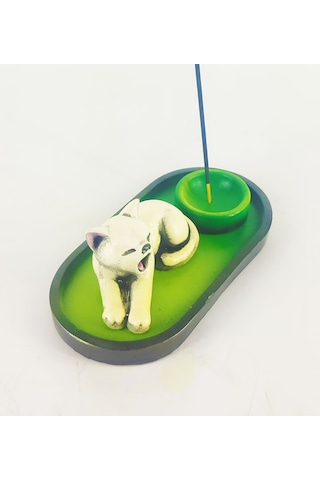 Uykucu Kedi Çubuk Tütsülük Ve Tealight Beyaz