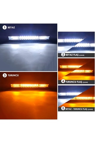 Beyaz Turuncu 65 Cm 3030 Led Flaş Çakar Projektör Işık Çubuğu 5 Mod Off Road Spot Sel Kombo Delici Yayıcı Çalışma Lambası Pod Araç Kaput Tampon Tavan