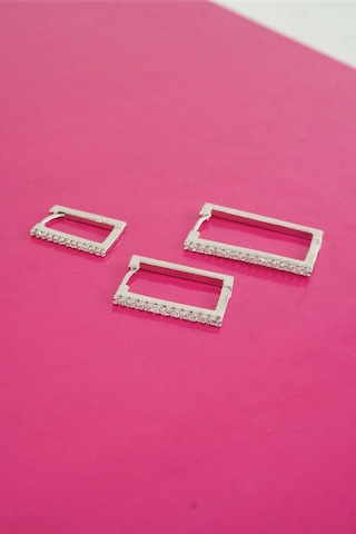 Byzeynaaksesuar Kadın Özel Tasarım Zirkon Taşlı 3'lü Minimal Küpe 0019 Çok Renkli