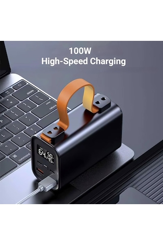 50000 Mah 100w Hızlı Şarj Powerbank Dijital Gösterge Type-c & Usb Çoklu Çıkış Süper Güçlü Power Bank Siyah