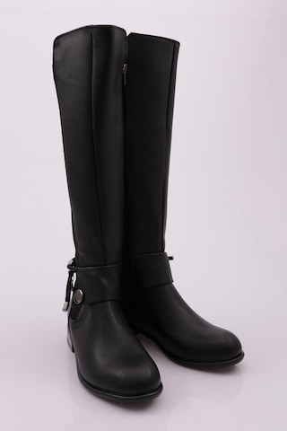 Dgn 505-22k Kadin Arkasi Strech Yani Fermuarli Knee High Flats Çizme 505-1557-R1534 Siyah