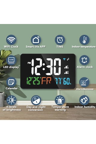 Tuya Wifi Masaüstü Saat Takvimi Dijital Led Ekranlı E25604w