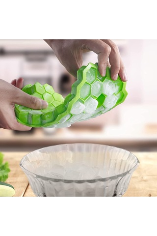 Suofeng Yeşil Silikon Izgara Şekilli Buz Kalıbı, Kapaklı Mutfak Aleti, Günlük Kullanım, Opp/pc Paketli Çok Renkli