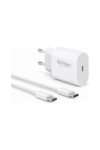 Schitec 25w Type-c Çıkışlı Hızlı Şarj Aleti Type-c To Type-c Kablolu Set Beyaz Sc002 1 Metre