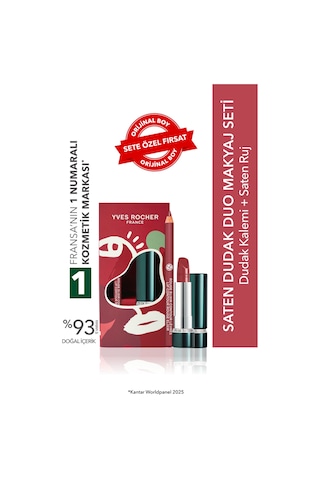 Yves Rocher Saten Dudak Duo Makyaj Seti-dudak Kalemi -eflatun & Saten Ruj -nude Açelya Çiçeği