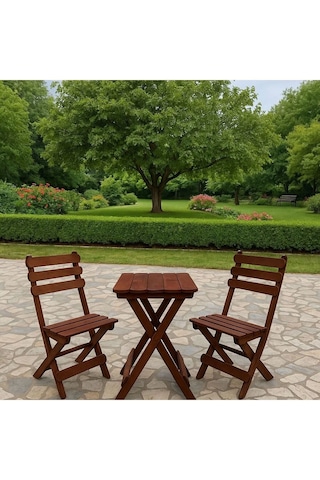 Reyo Wood Premium 2+1 Ahşap Bistro Masa Sandalye Seti Kahverengi