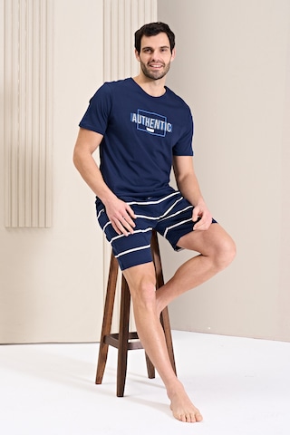 Over Sleep By Poleren Erkek Pijama Takımı Şortlu Kısa Kol Lacivert