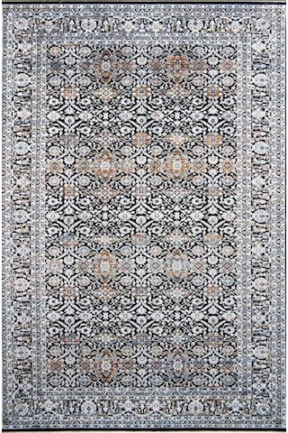 Çam Halı Buhara 3502 Siyah Romans Halı Eskitme Desenli Makine Halısı