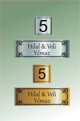 Metal Kapı İsimliği Ve Numarası - Altın Ve Gümüş Renk Seçenekli 15x5 Cm & 5x5 Cm Gold&Silver