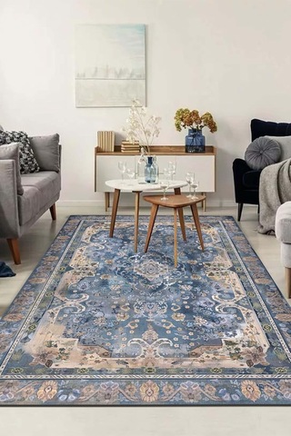 Madala Vintage Desenli Şönil Pamuk Tabanlı Yıkanabilir Kaymaz Antibakteriyel Salon Halısı 200x300 Çok Renkli