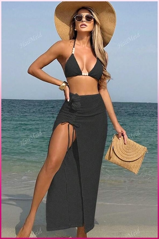 Kadın Siyah Askılı İncili Mayo Takımı Çok Renkli