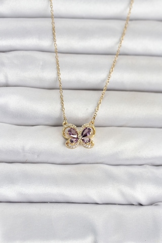 316l Çelik Zincir Gold Renk Mor Kelebek Model Kadın Kolye 5886-1492 Diğer